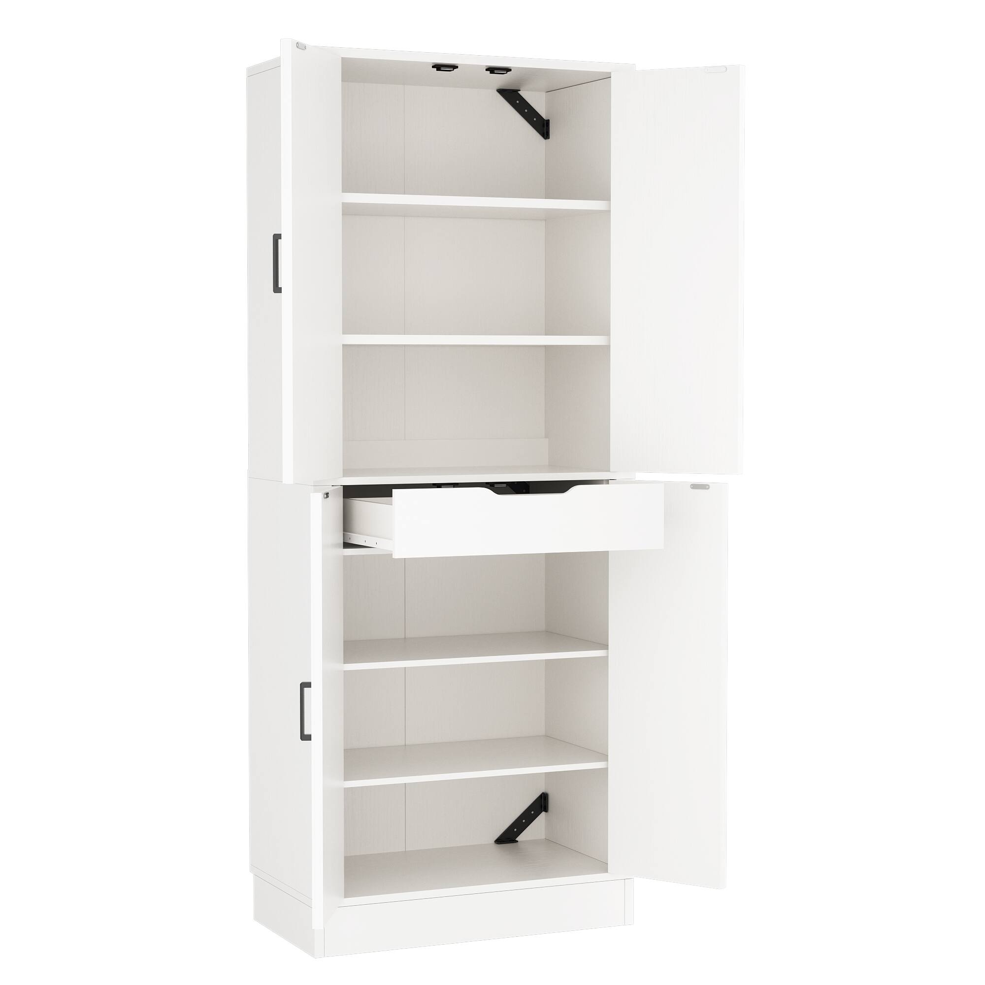 Alt View 5. Aheaplus - 71'' Tall Farmhouse Pantry Storage Cabinet with 4 Barn Doors and Drawer, Cupboard with Adjustable Shelves - White.