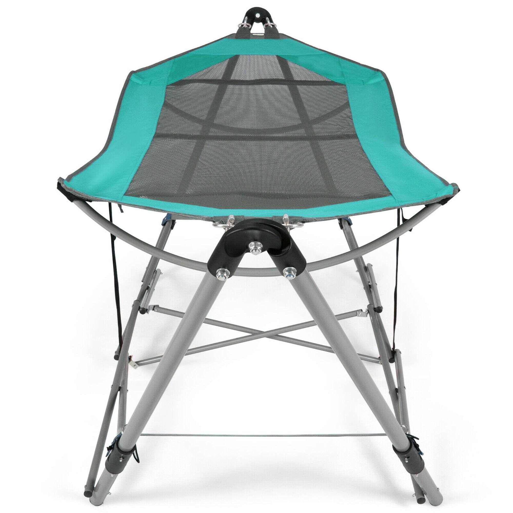 Alt View 9. Costway - Costway Folding Hammock Indoor & Outdoor Hammock with Side Pocket & Iron Stand - Turquoise.