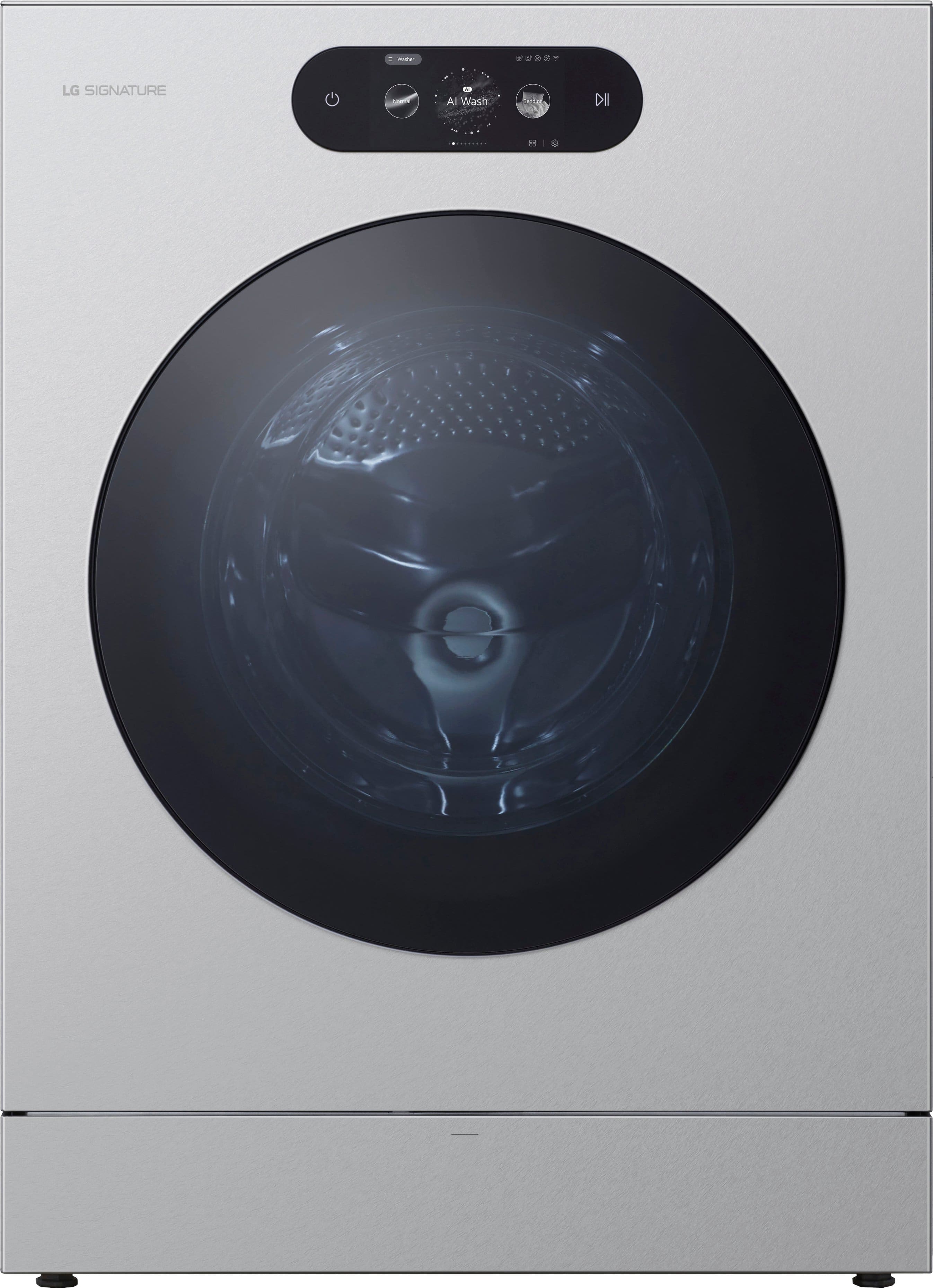 LG - SIGNATURE 5.8 Cu. Ft. High-Efficiency Stackable Smart Front Load Washer with Steam and ezDispense - Brushed Platinum Steel - Front_Zoom