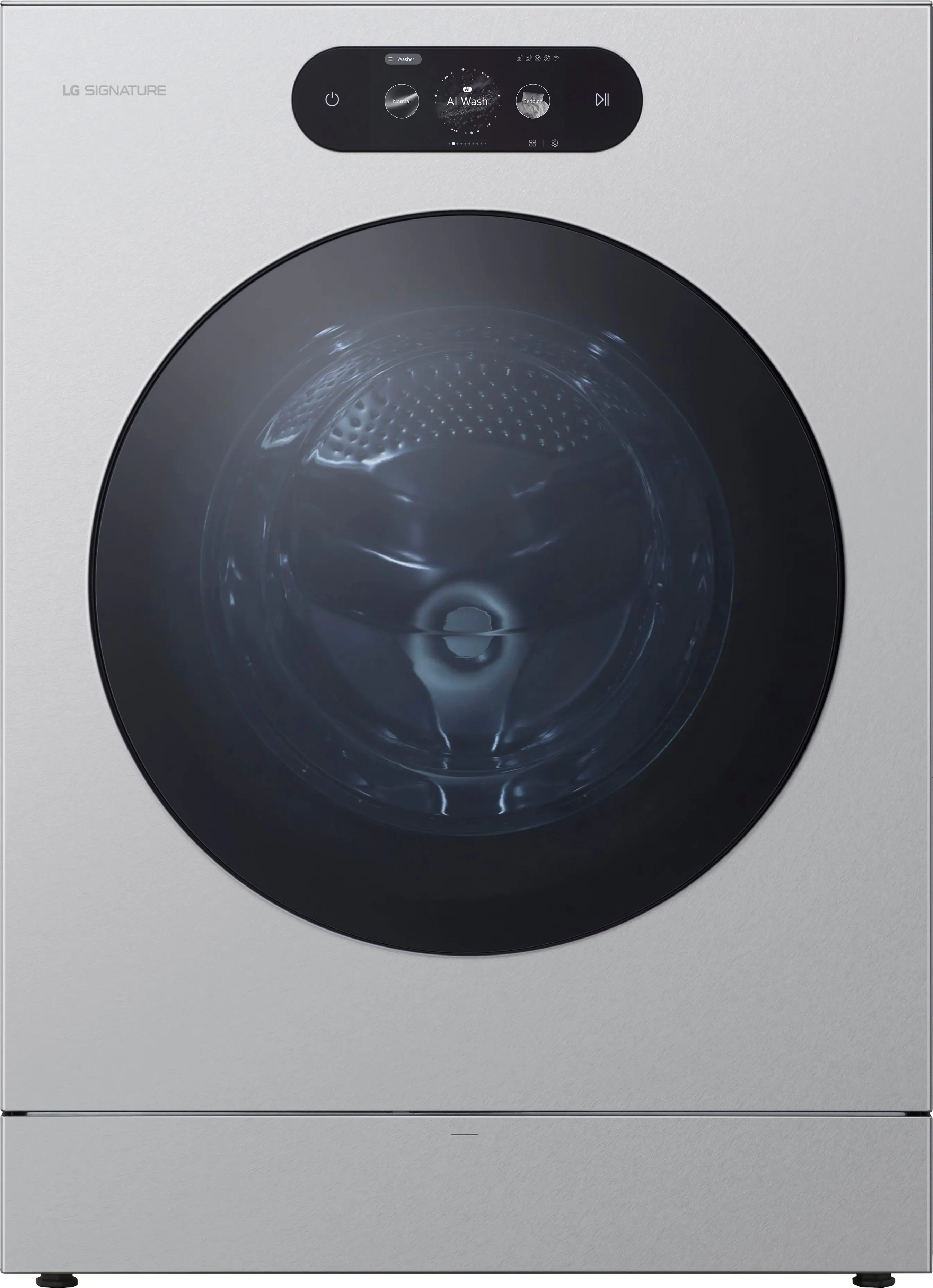 LG - SIGNATURE 5.8 Cu. Ft. High-Efficiency Stackable Smart Front Load Washer with Steam and ezDispense - Brushed Platinum Steel