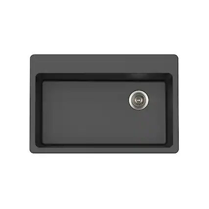 Front. Winpro - Winpro Dual Mount Granite Composite 33 in. x 22 in. x 9-1/2 in. Single Bowl Kitchen Sink in Black - Black.