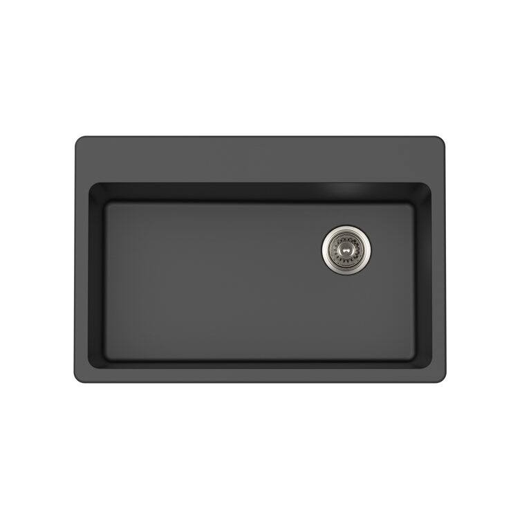 Front. Winpro - Winpro Dual Mount Granite Composite 33 in. x 22 in. x 9-1/2 in. Single Bowl Kitchen Sink in Black - Black.