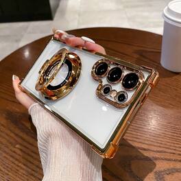 Dteck - For Samsung Galaxy S26 Ultra Plating Shockproof Magnetic Ring Stand Soft Case Camera Lens Protector Thin Phone Cover - Gold
