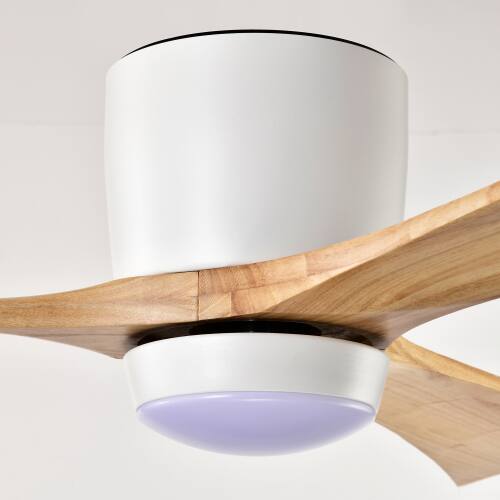 Alt View 6. LUCKY ONE - 52" Flush Mount Ceiling Fan with Light Remote 6-Speed Wood Blades - Matte White,Natural Wood.