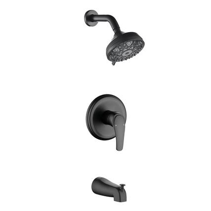 Front. Boyel Living - Matte Black Shower Set with cUPC Pressure Balance Valve 6 Function ABS Shower Head and High Flow Tub Spout - Matte Black.