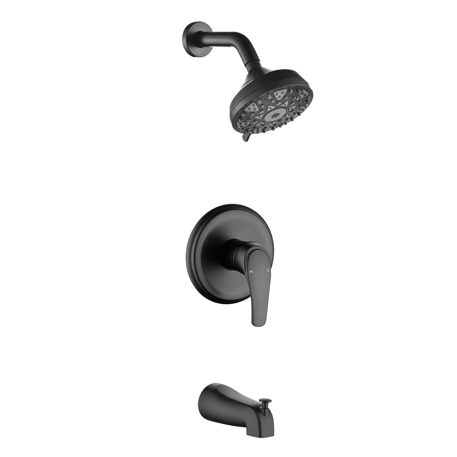 Front. Boyel Living - Matte Black Shower Set with cUPC Pressure Balance Valve 6 Function ABS Shower Head and High Flow Tub Spout - Matte Black.