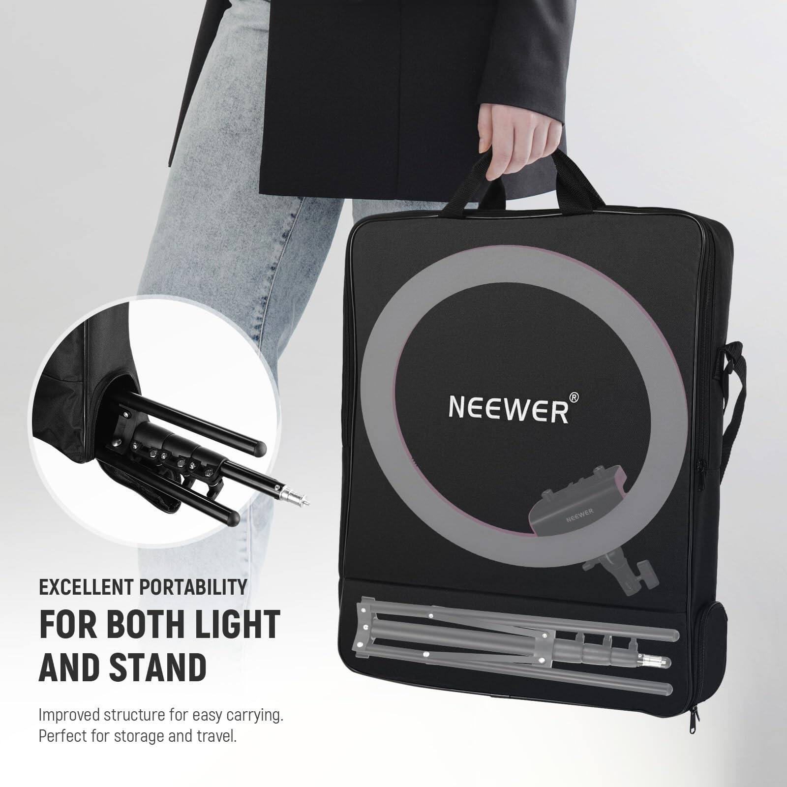 NEEWER

EXCELLENT PORTABILITY FOR BOTH LIGHT AND STAND

Improved structure for easy carrying. Perfect for storage and travel.