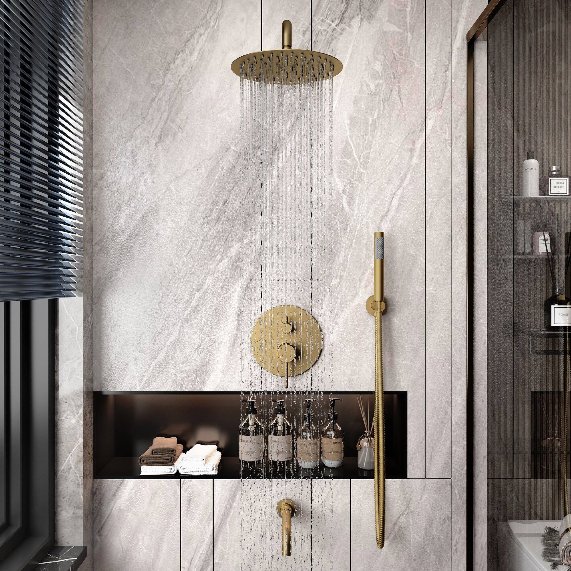 Alt View 4. Boyel Living - Wall Mount Single Handle 1-Spray Tub and Shower Faucet 1.8 GPM in Brushed Gold Pressure Balance Valve Included - Brushed Gold.