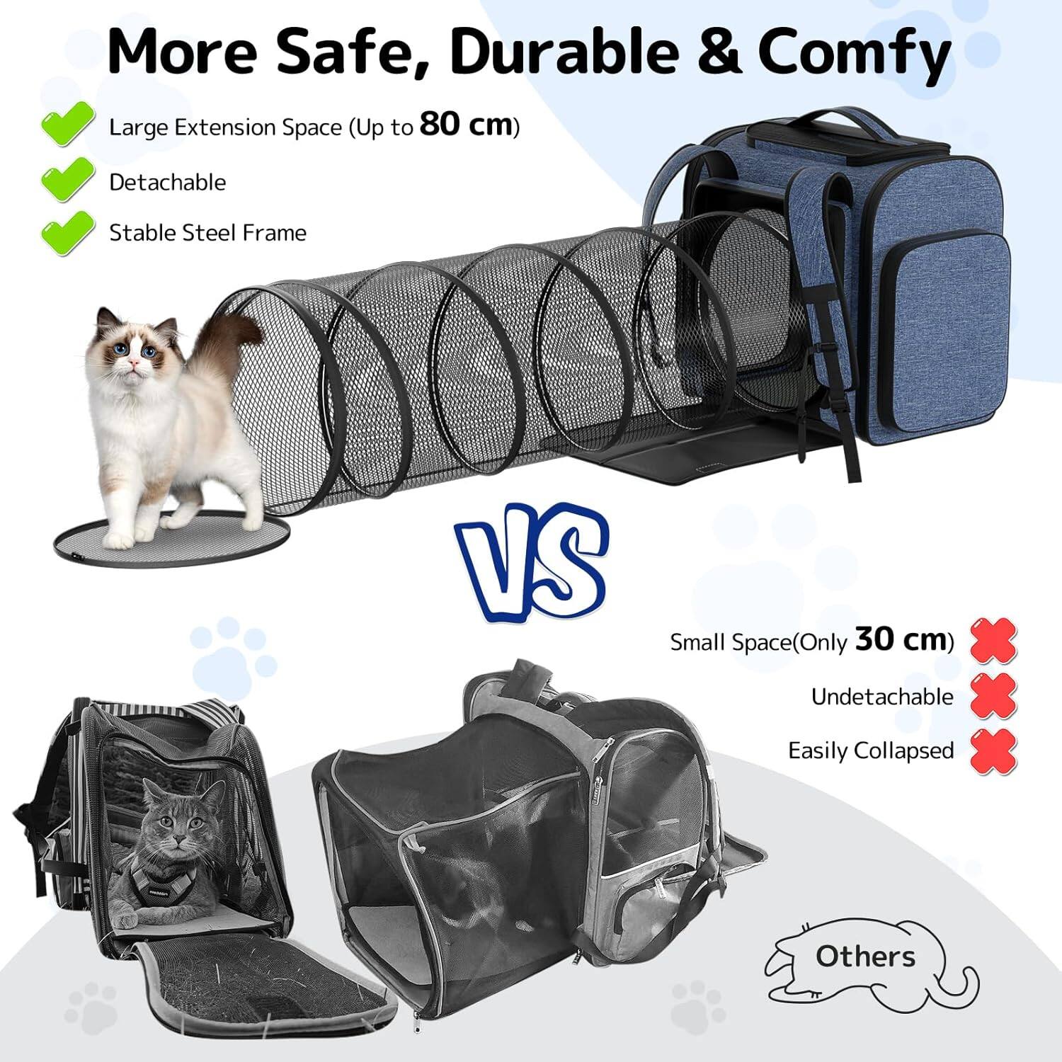 More Safe, Durable & Comfy

- Large Extension Space (Up to 80 cm)
- Detachable
- Stable Steel Frame

VS

Small Space (Only 30 cm)
- Undetachable
- Easily Collapsed

Others