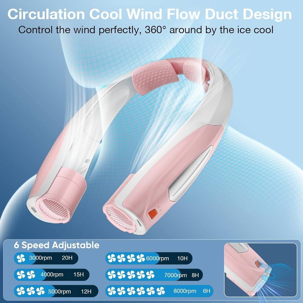 Circulation Cool Wind Flow Duct Design  
Control the wind perfectly, 360° around by the ice cool  

6 Speed Adjustable  
3000rpm 20H  
4000rpm 15H  
5000rpm 12H  
6000rpm 10H  
7000rpm 8H  
8000rpm 6H