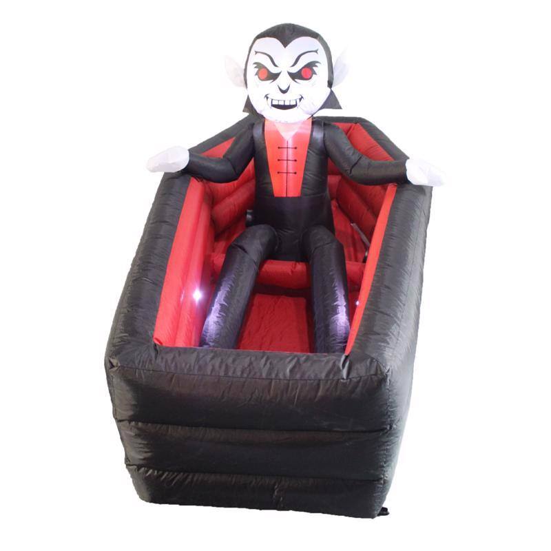 Angle. A Holiday Company - A Holiday Company 6 ft. LED Animated Rising Vampire in Coffin Inflatable - Multicolored.