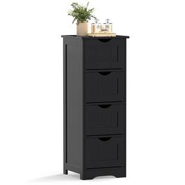 Costway - 32.5" Bathroom Floor Cabinet with Anti-tipping Device Freestanding Towel Cabinet - Black