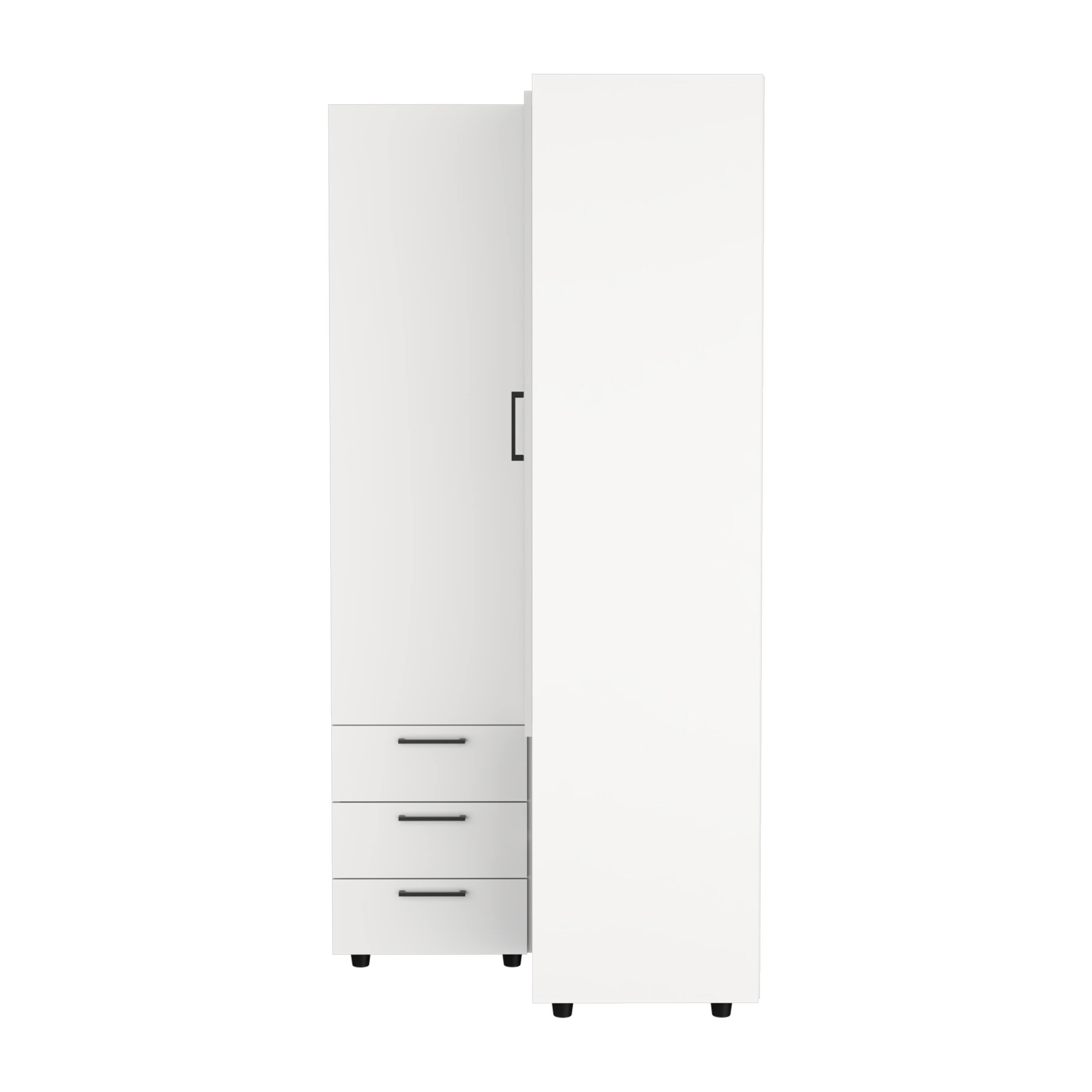 TuHome - Toulouse Corner Armoire With Double Doors And Interior Shelves, Space-Saving Wardrobe - White