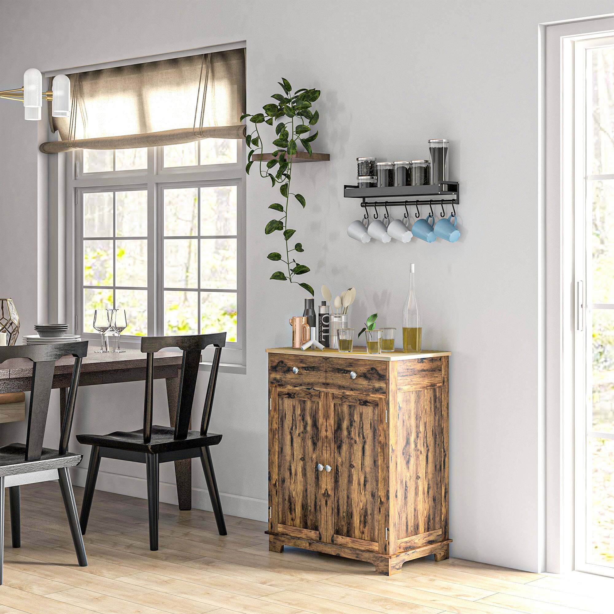 Alt View 1. Homcom - Storage Cabinet, Sideboard Floor Cupboard with Solid Wood Top, Adjustable Shelf - Rustic Brown.
