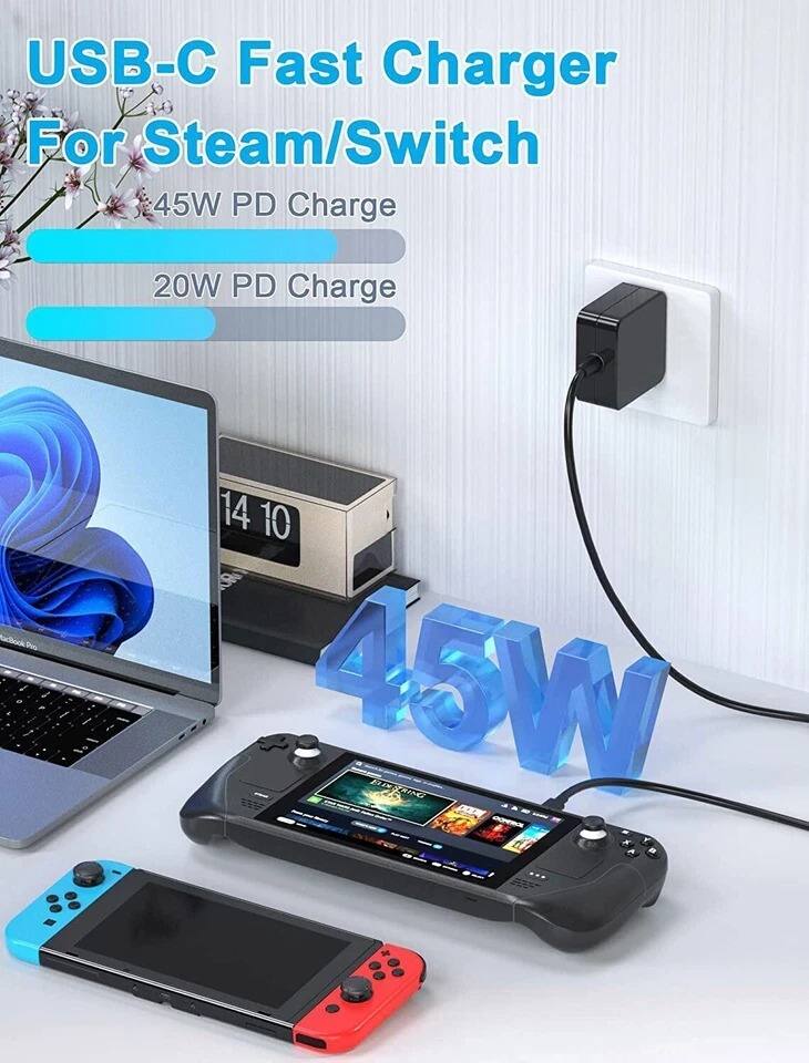 USB-C Fast Charger  
For Steam/Switch  
45W PD Charge  
20W PD Charge  

45W