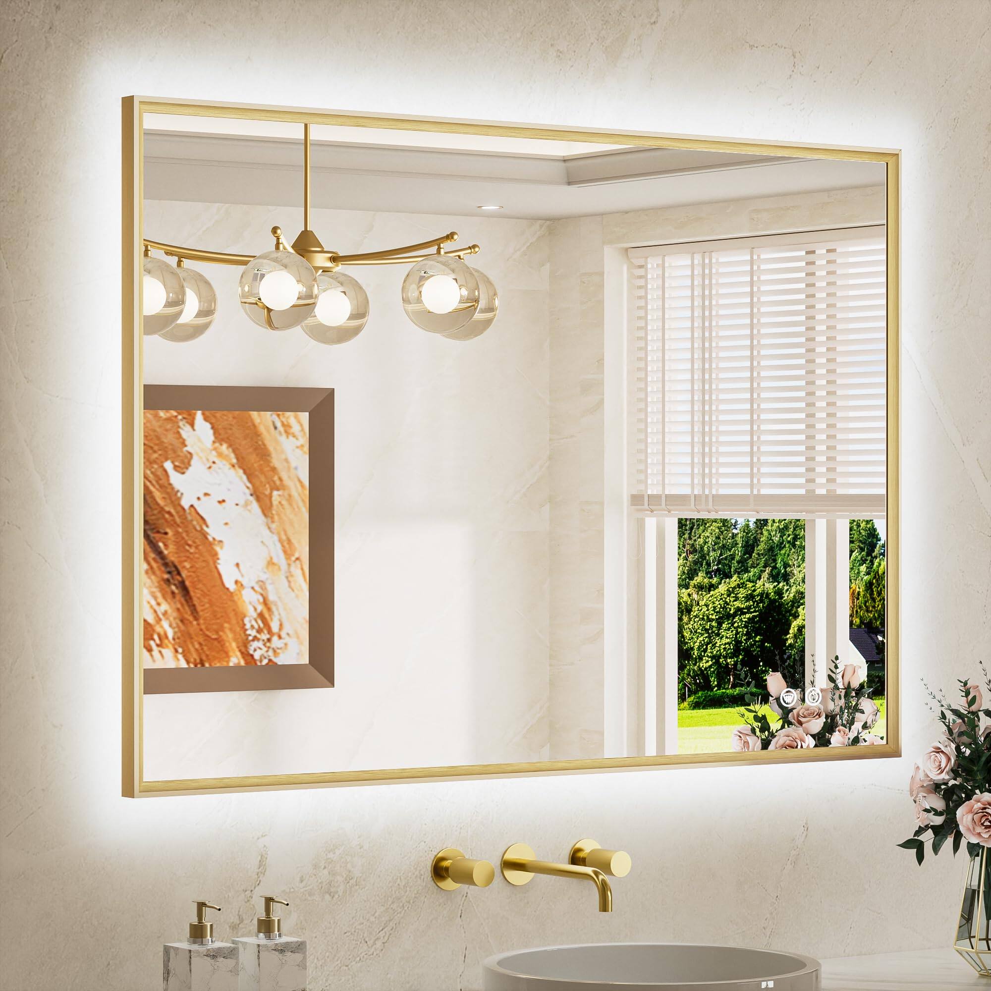 VEGA AUTOMOTIVE 30 X 36 Backlit Bathroom Mirror Brushed Metal Frame Led ...