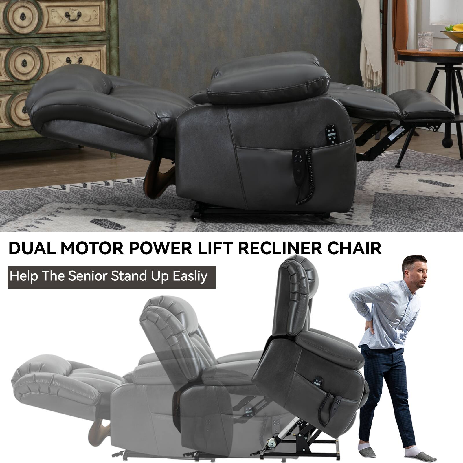 DUAL MOTOR POWER LIFT RECLINER CHAIR  
Help The Senior Stand Up Easily