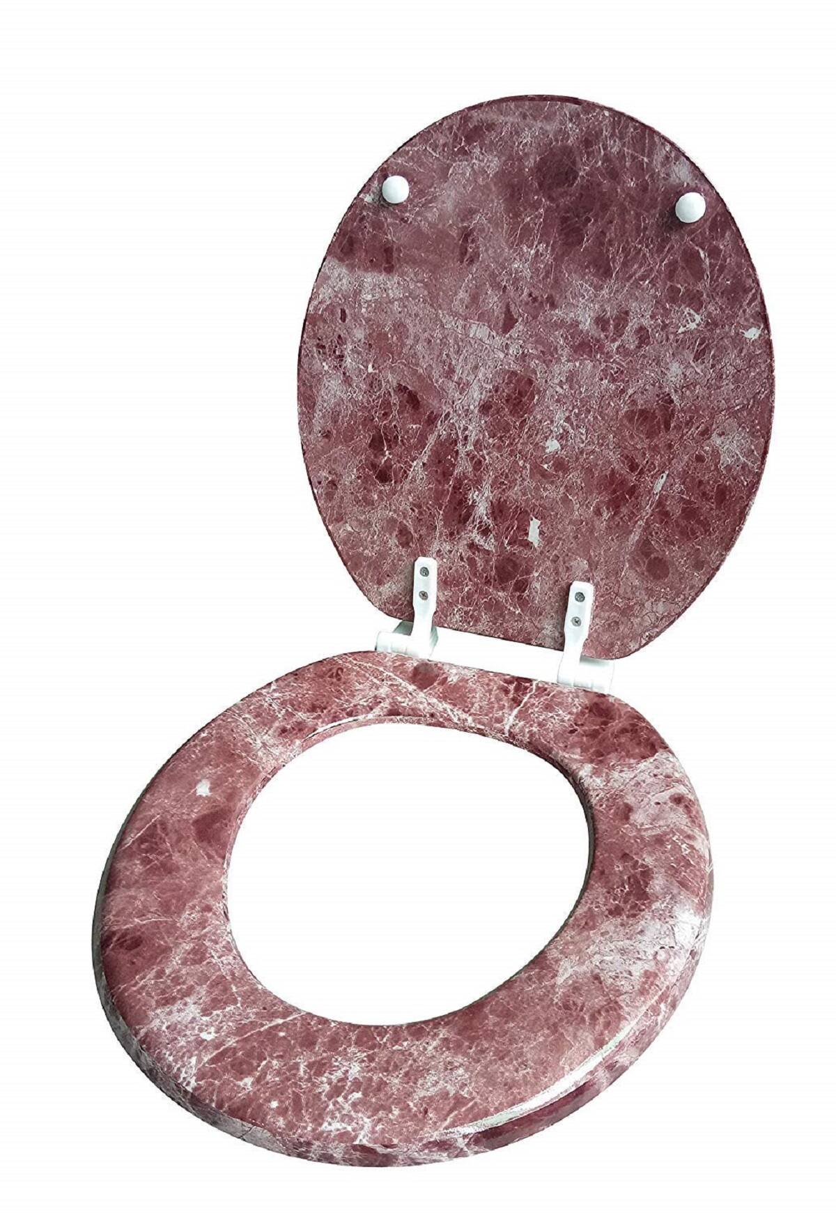 Angle. J&V TEXTILES - Marble Round Toilet Seat - Burgundy.