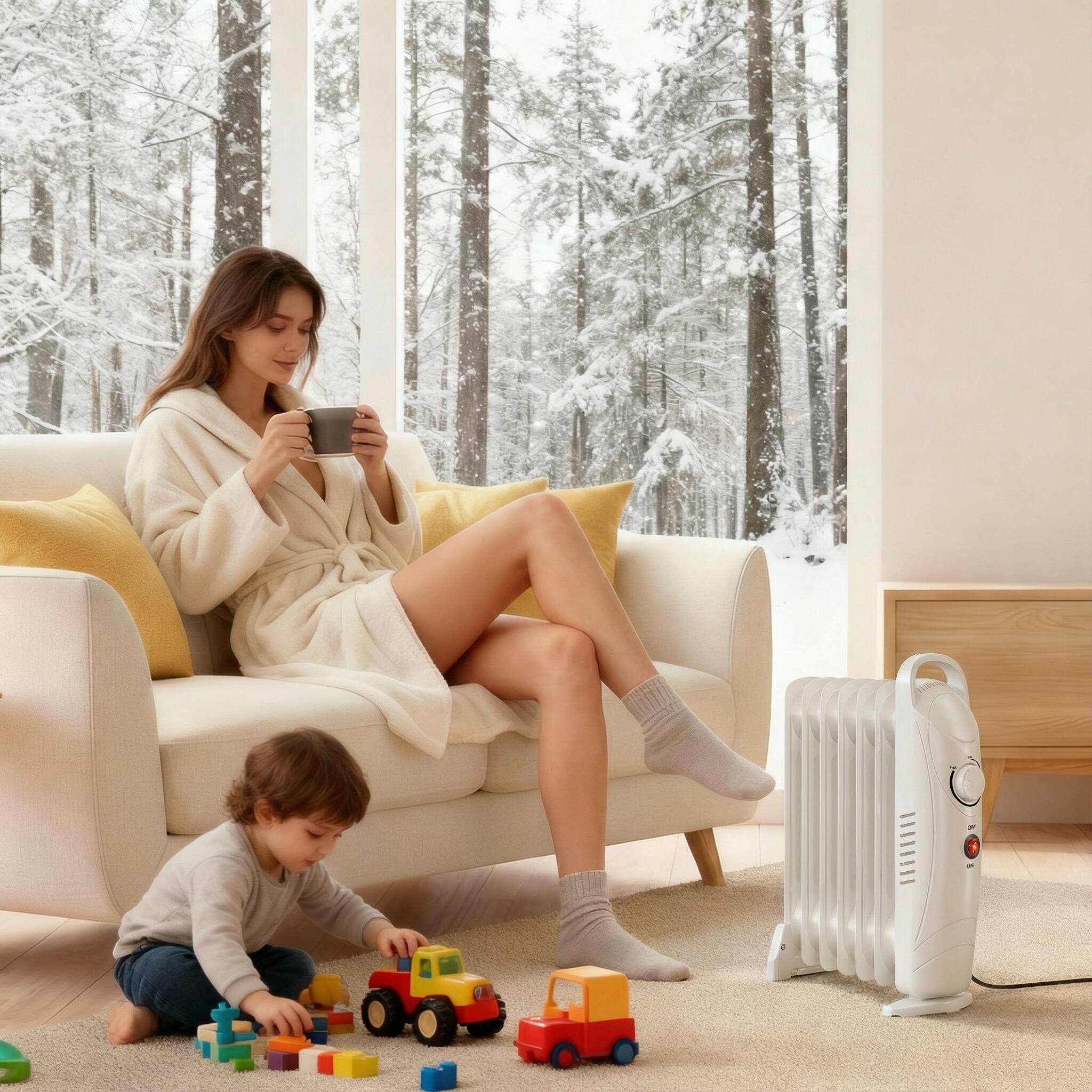 Back. Airo Comfort - Portable 700W Oil-Filled Radiant Space Heater –  Personal Heater with Energy Saving in White - White.