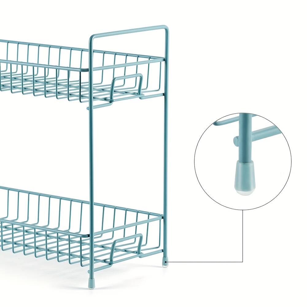 Left. Oumilen - 2-Tier Countertop Spice Rack Organizer, Lake-Blue Metal Kitchen Storage Shelf 14.21 x 5.8 x 12.1 in for Jars Bottles - Lake‑blue.