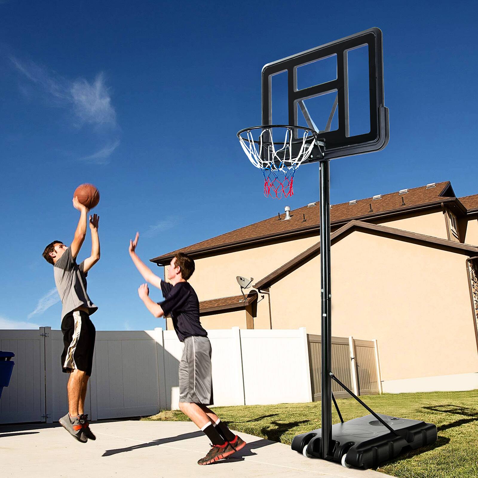 Angle. SlickBlue - Adjustable Portable Basketball Hoop Stand with Shatterproof Backboard Wheels - Black, Red.