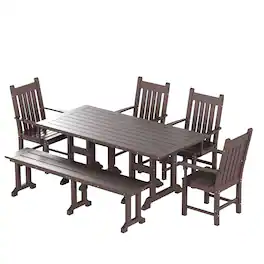 WestinTrends - Malibu 6 Piece Outdoor Patio Dining Set Outdoor Table and Bench Armchair Set - Dark Brown