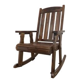 Fortune Candy - Wooden Patio Rocking Chair with Comfortable Backrest and Deep Contoured Seat, for Both Outdoor and Indoor - Deep Brown