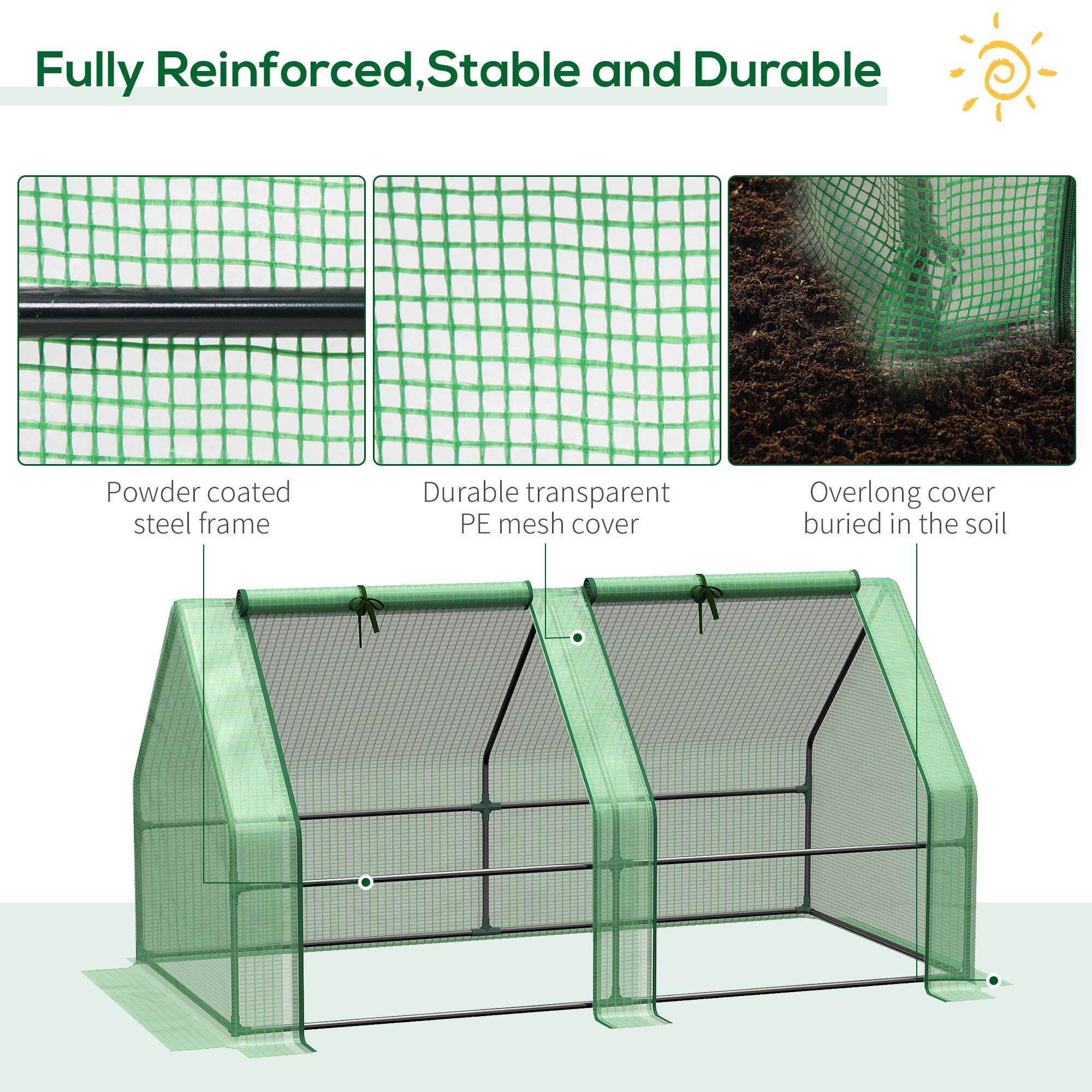 Fully Reinforced, Stable and Durable
Powder coated steel frame
Durable transparent PE mesh cover
Overlong cover buried in the soil