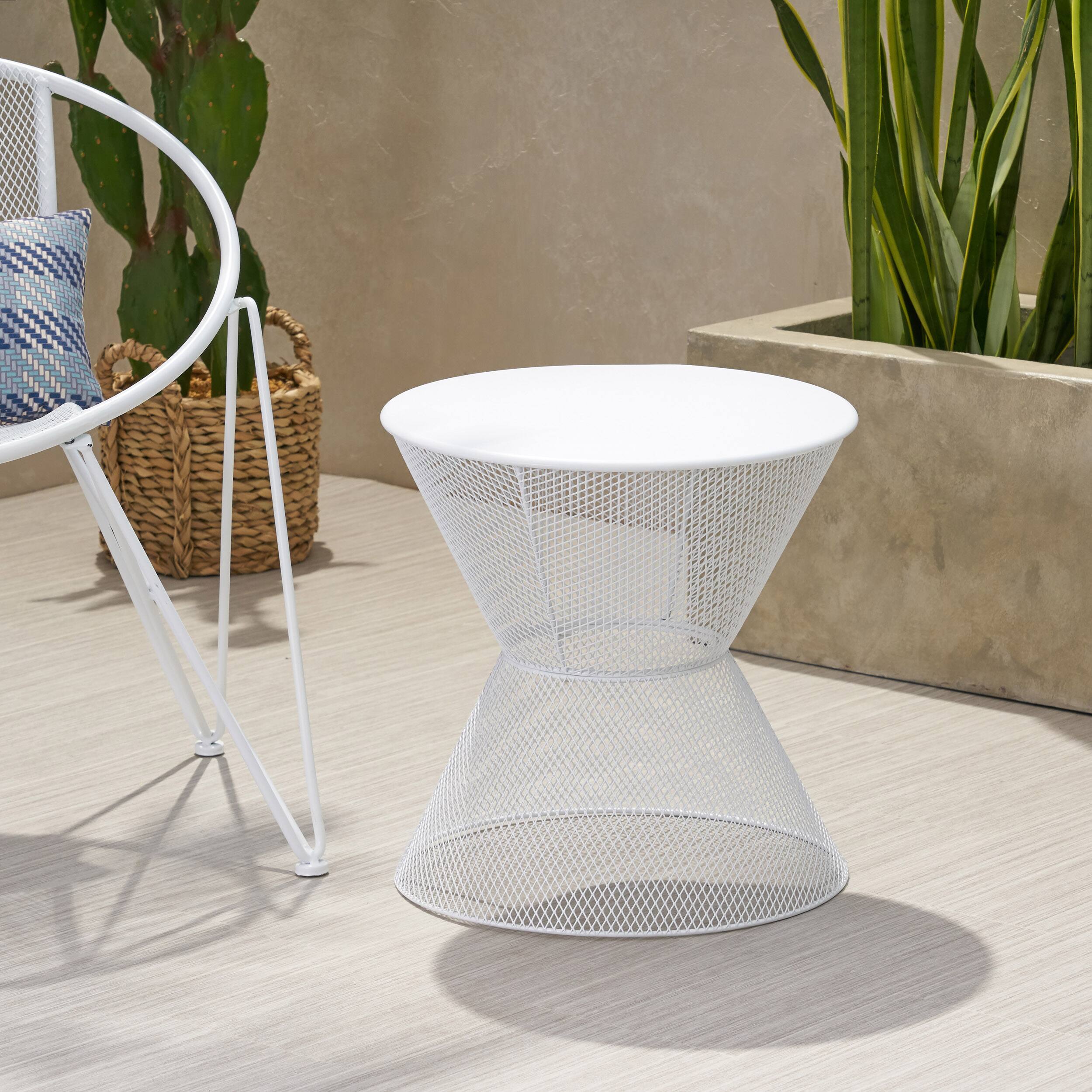 Alt View 1. APRILSOUL - Contemporary Side Table with Mesh Design in Matte White Iron - Matte White.