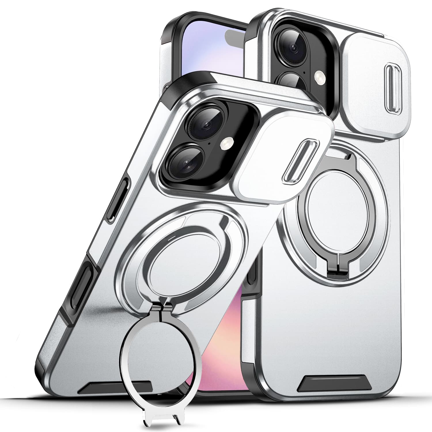 UUCOVER - Magnetic Case with Slide Camera Cover and 360° Ring Stand for Apple iPhone 17 - Heavy Duty Drop Protection Phone Cover - Silver price history on PriceWatchPro
