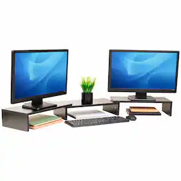Mind Reader - Dual Monitor Stand, Adjustable MDF Desktop Riser for Laptop, Monitor, TV, Expands to 51.25" Wide - Black