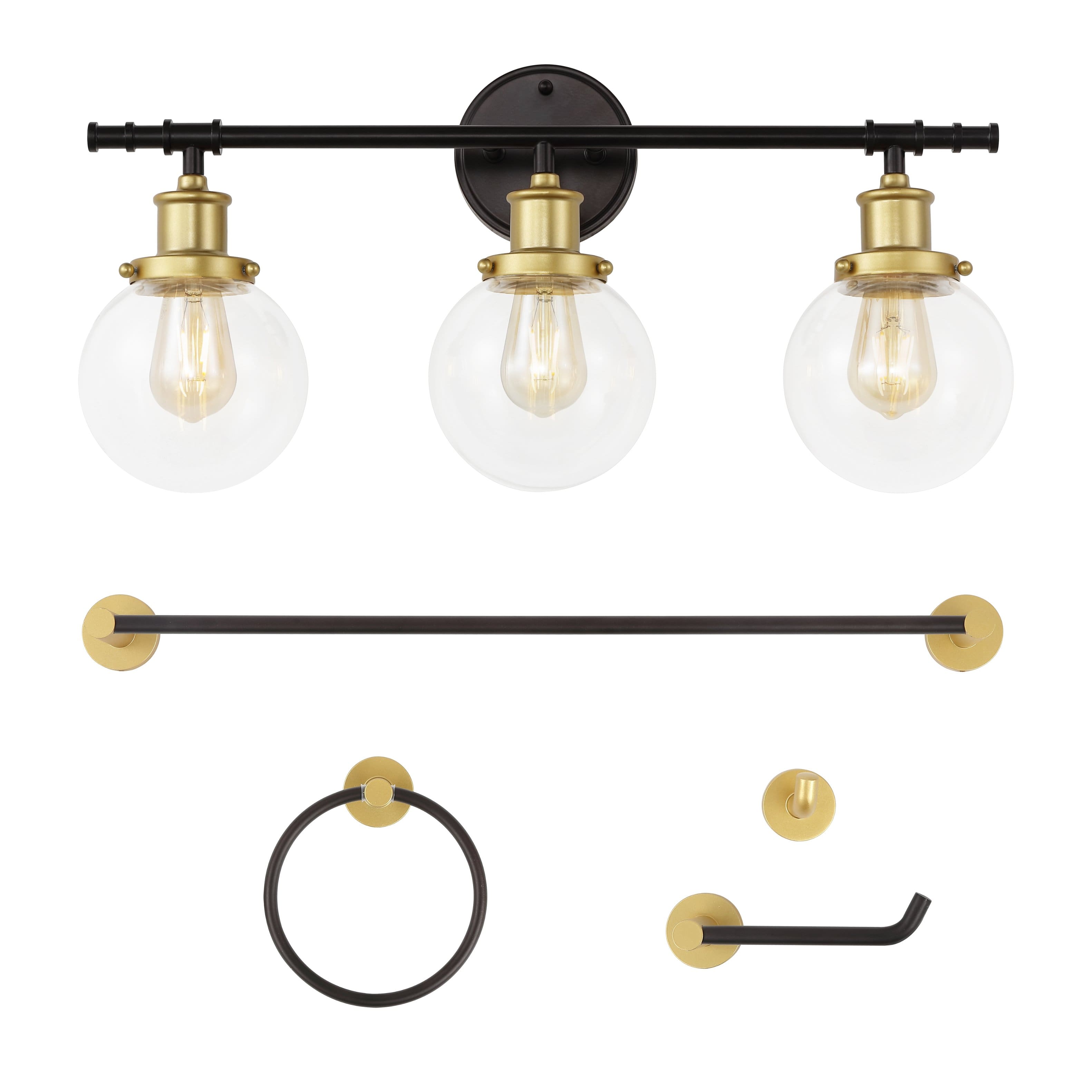"Jonathan Y - Hugo 24.5"" 3-Light Classic Vanity Light with Bathroom Hardware Accessory Set, (5-Piece) - Oil Rubbed Bronze/Gold Painting" price history on PriceWatchPro