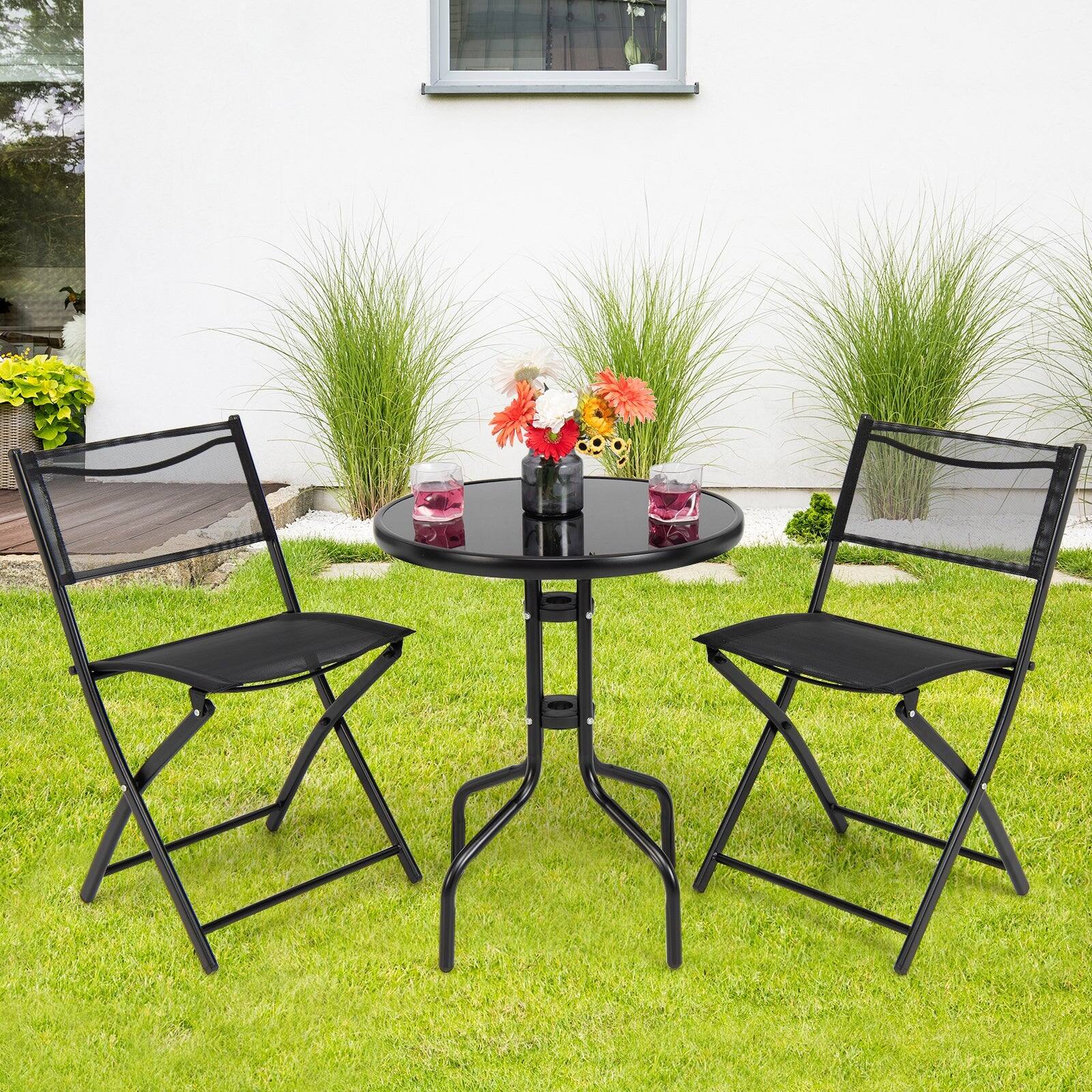 Alt View 5. Boyel Living - 3 Pieces Black Metal Folding Bistro Table Chairs Set for Indoor and Outdoor - Black.
