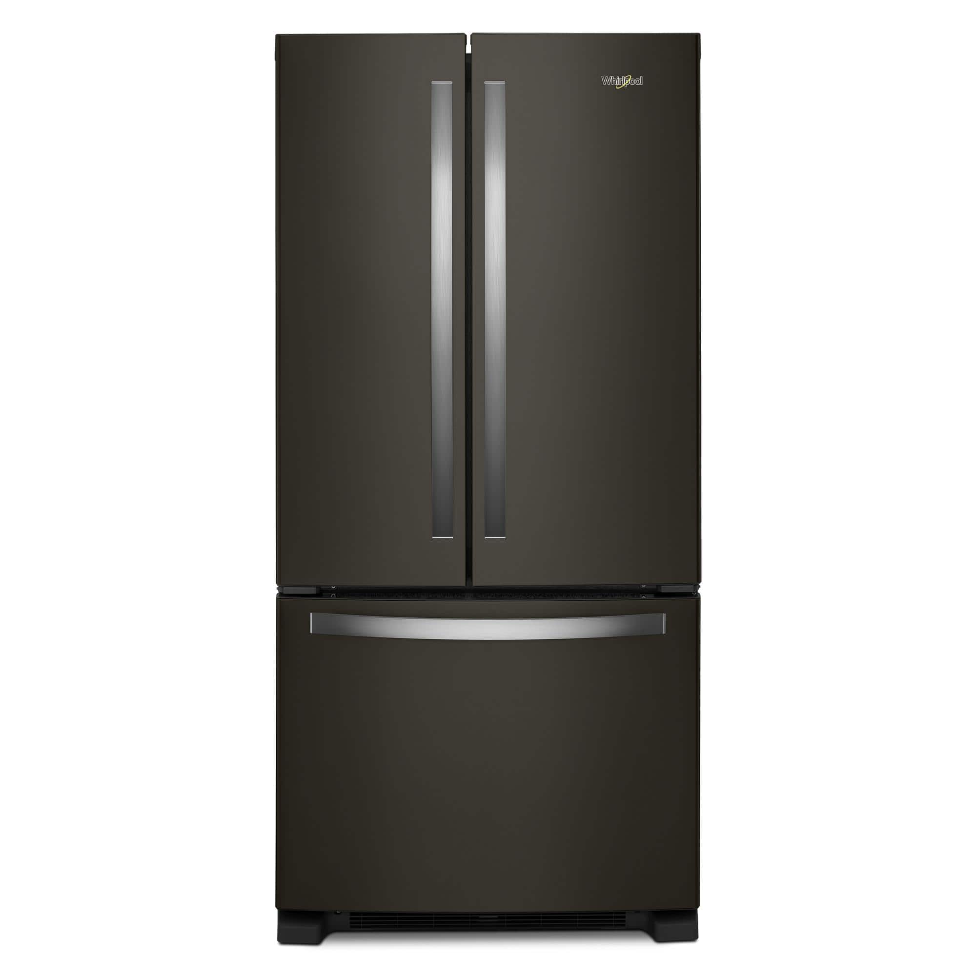 Front. Whirlpool - 22 cu. ft. French Door Refrigerator with Humidity-Controlled Crispers - Black Stainless.