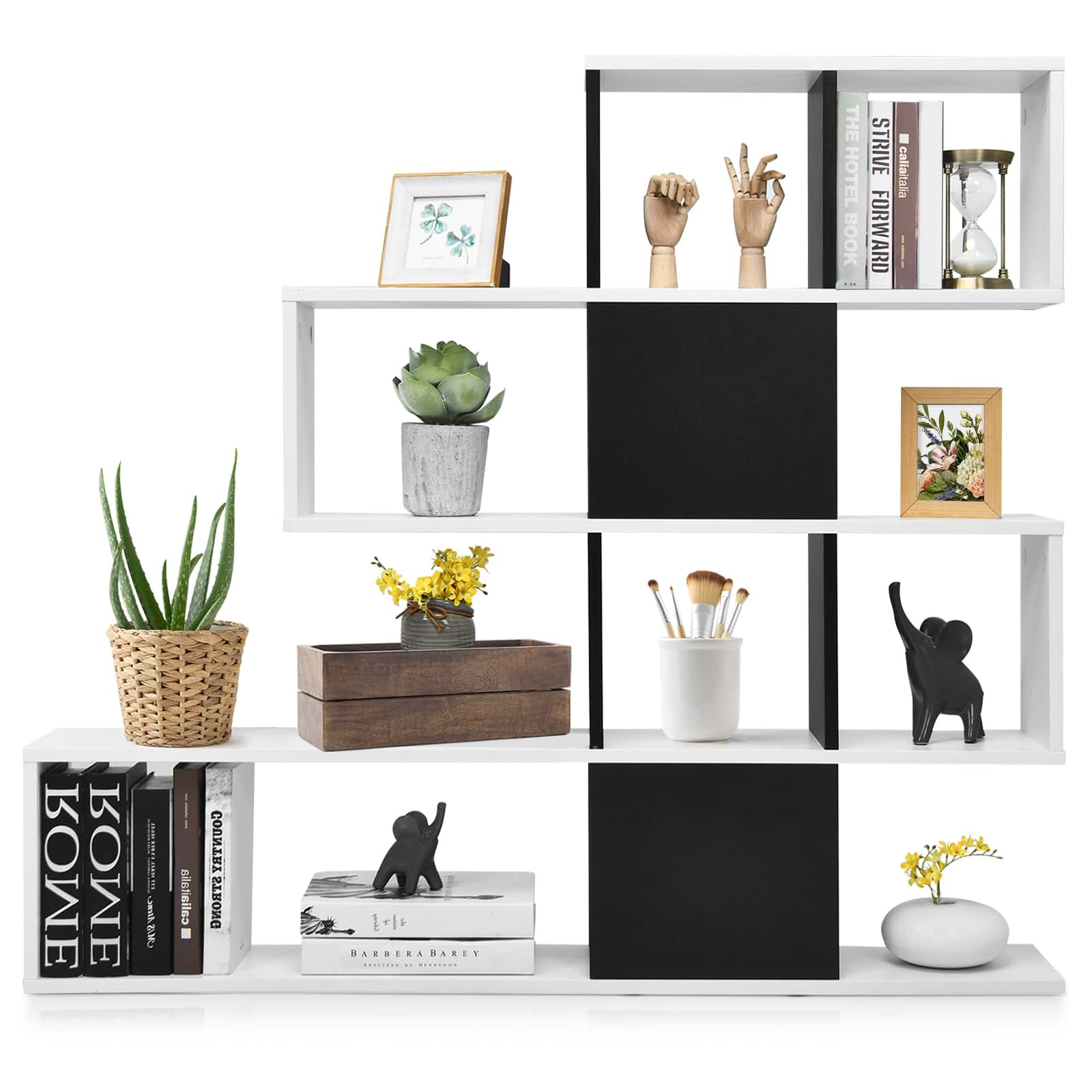 Ecooso - 5-Tier Designable Bookcase & Corner Ladder Bookshelf with Storage Rack - Black & White