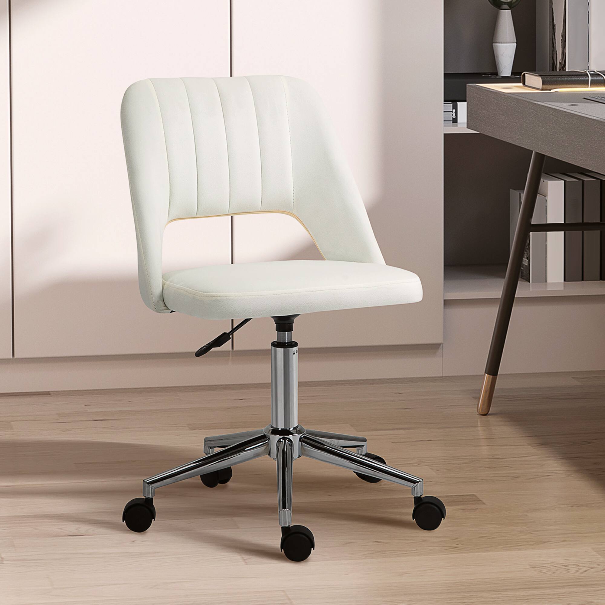 Angle. Vinsetto - Mid Back Office Chair with Velvet Fabric, Armless - white.