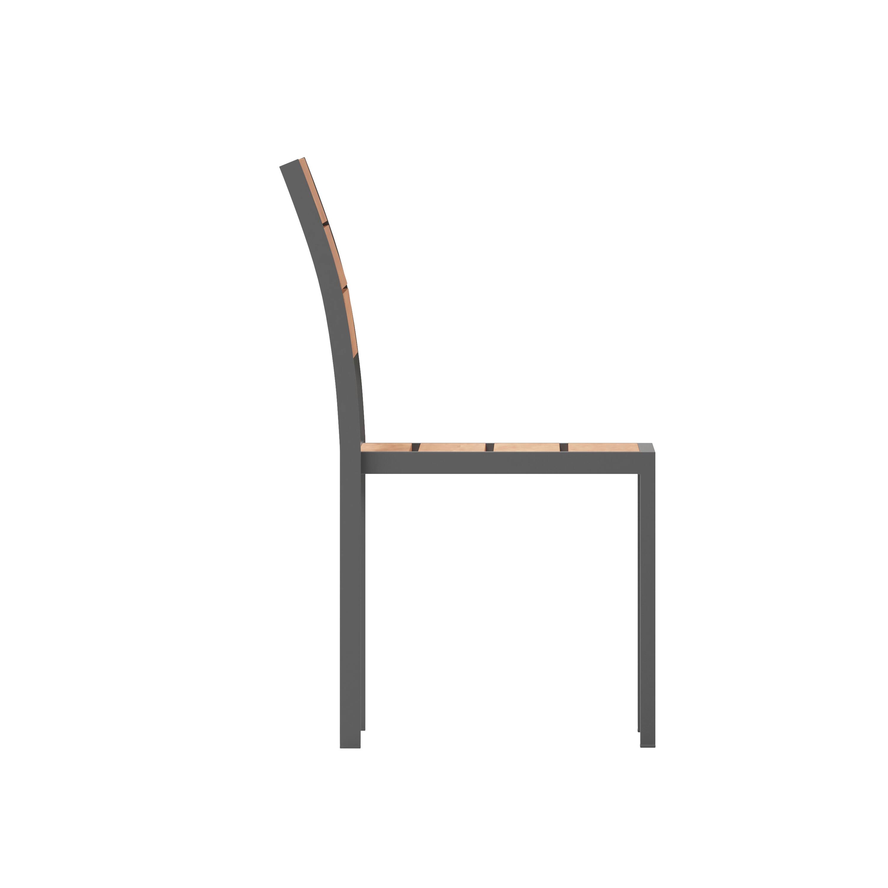 Alt View 8. Emma + Oliver - Fena Outdoor Stacking Side Chair with Faux Teak Poly Slat Seat, Back and Arms and Metal Frame - Natural.