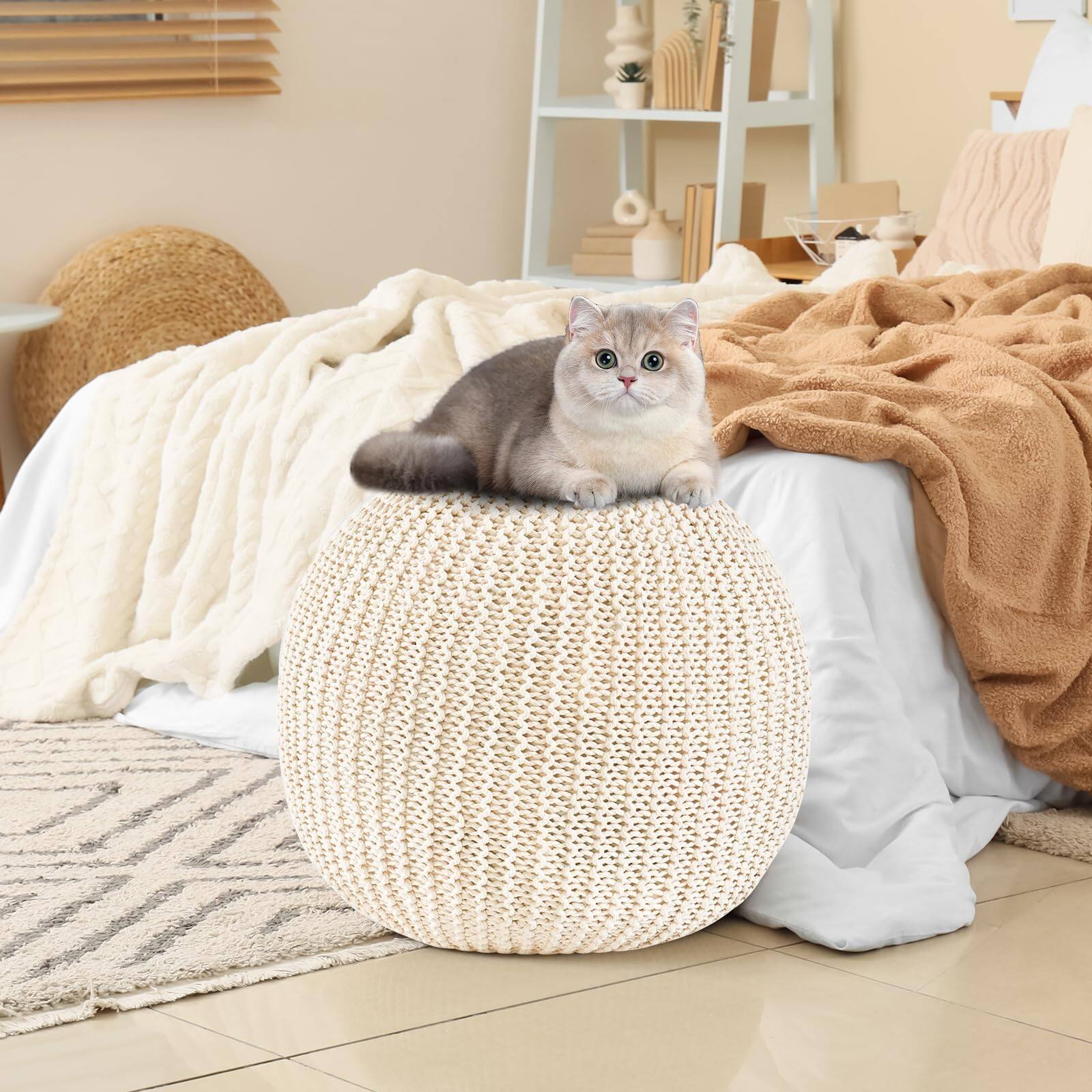 Alt View 1. JETRANSPORT - Pouf Ottoman Stuffed Round Modern Foam Filled Foot Rest Poufs Living Room Chair Decorative Inches Boho - Black 26"D x 26"W x 18"H.