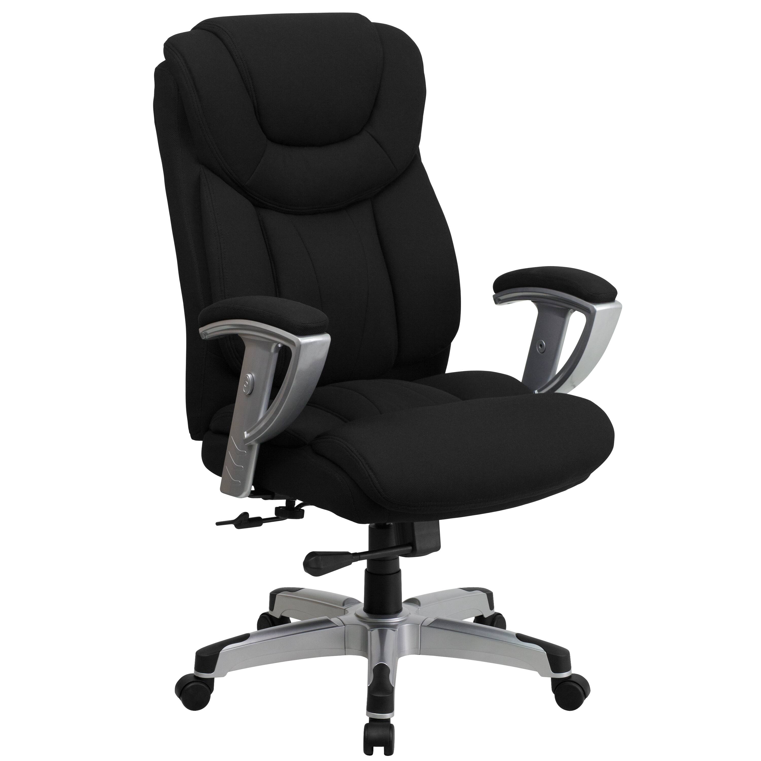 Front. Emma + Oliver - 400 lb. Big & Tall High Back Ergonomic Office Chair, Silver Adjustable Arms - Black Fabric.