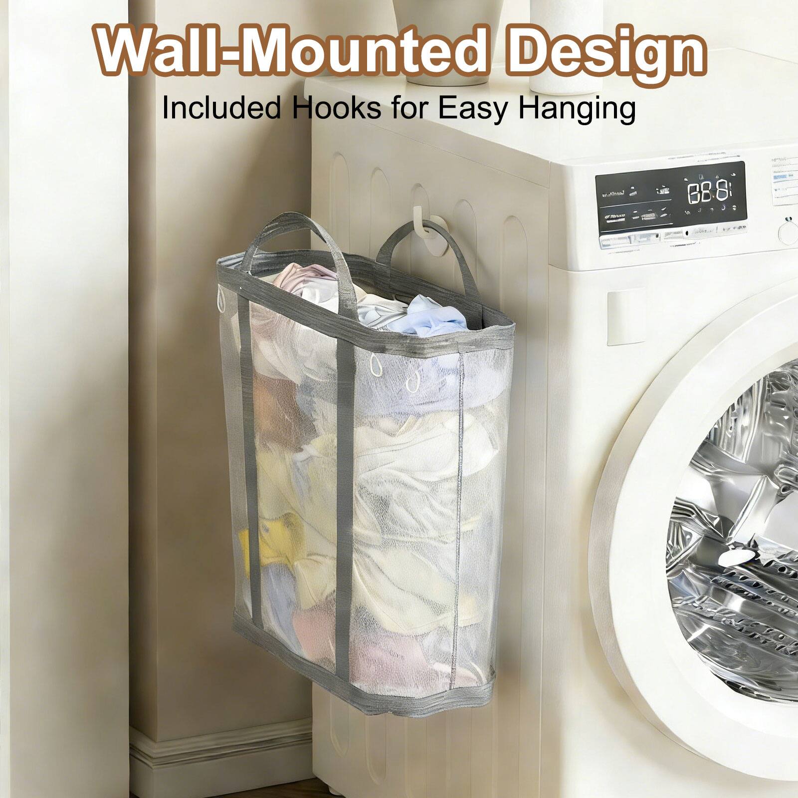 Wall-Mounted Design  
Included Hooks for Easy Hanging