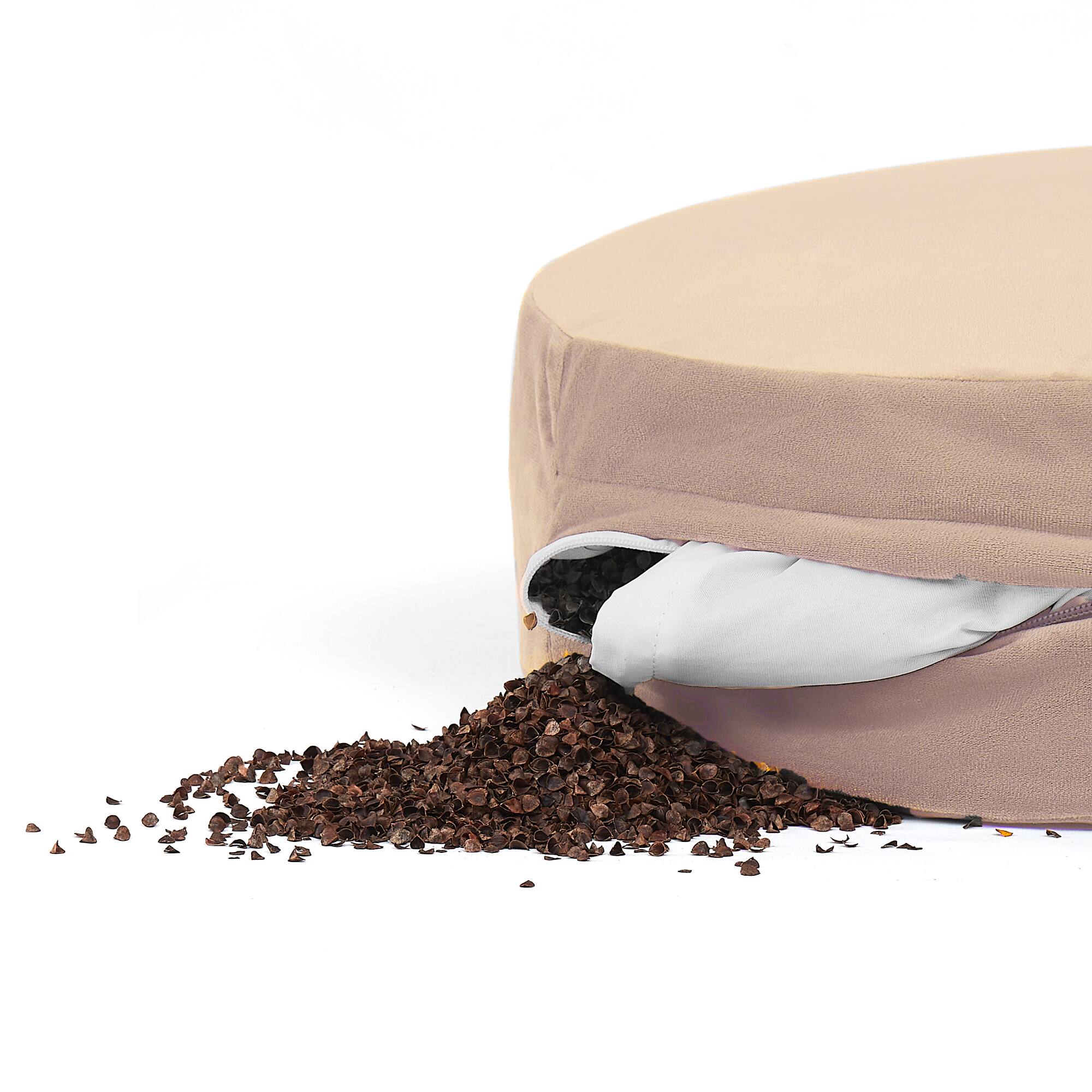 Angle. Sweet Home Collection - Meditation Cushion, Round Yoga Pillow with carrying handle - Beige.