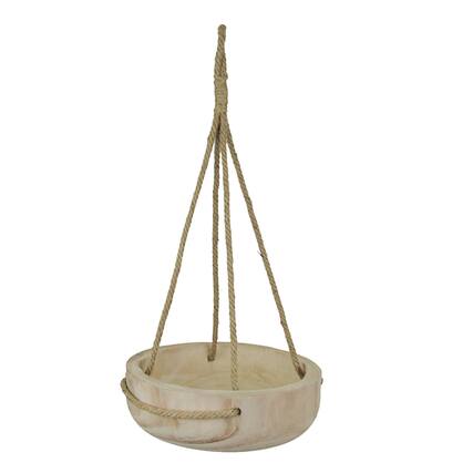 Front. Audrey's - 12 Inch Rope Hanging Wooden Bowl Planter Indoor Outdoor Succulent Pot Home Decor - Brown.