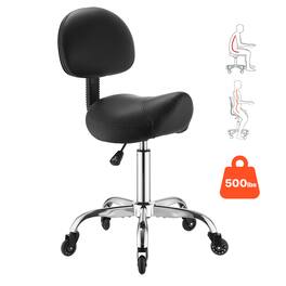 VEVOR - Saddle Stool with Back Support, 500 lbs Weight Capacity, Height Adjustable, Quiet Casters, Ergonomic PU Leather Seat - Black