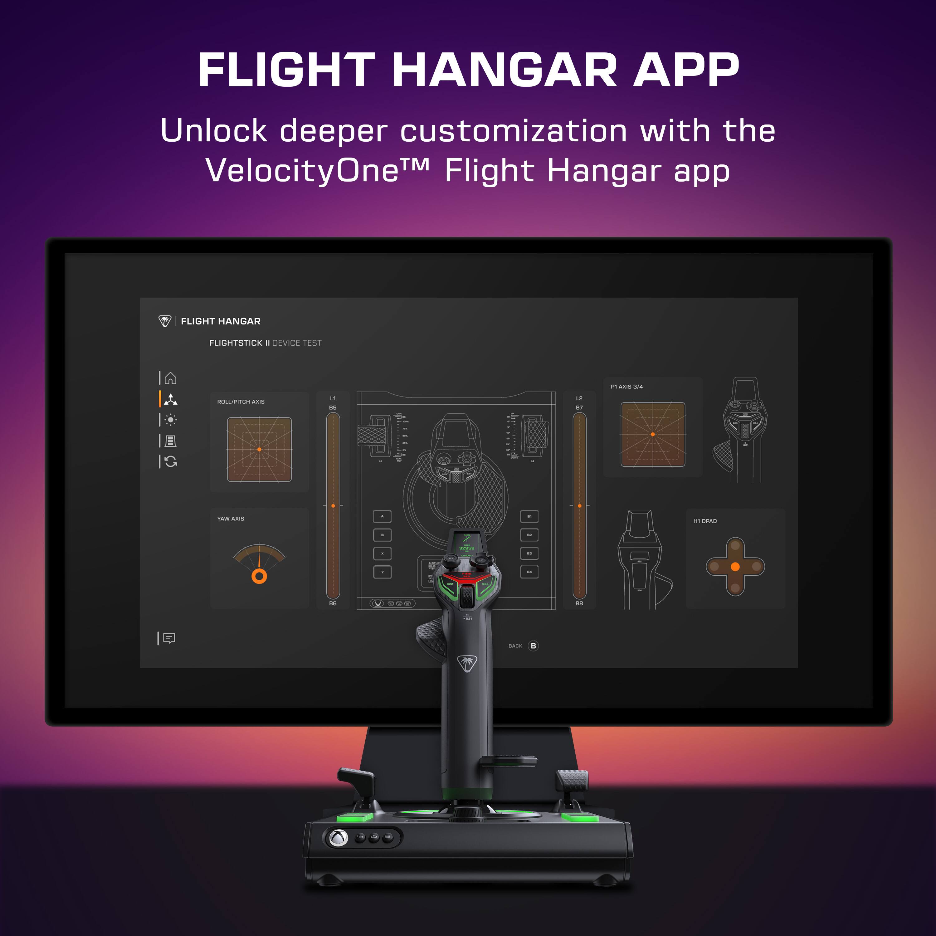FLIGHT HANGAR APP  
Unlock deeper customization with the VelocityOne™ Flight Hangar app  

FLIGHT HANGAR  
FLIGHTSTICK - DEVICE TEST