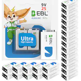 EBL - Ultra High Capacity Energy 9V Batteries Alkaline 9 Volt Battery.