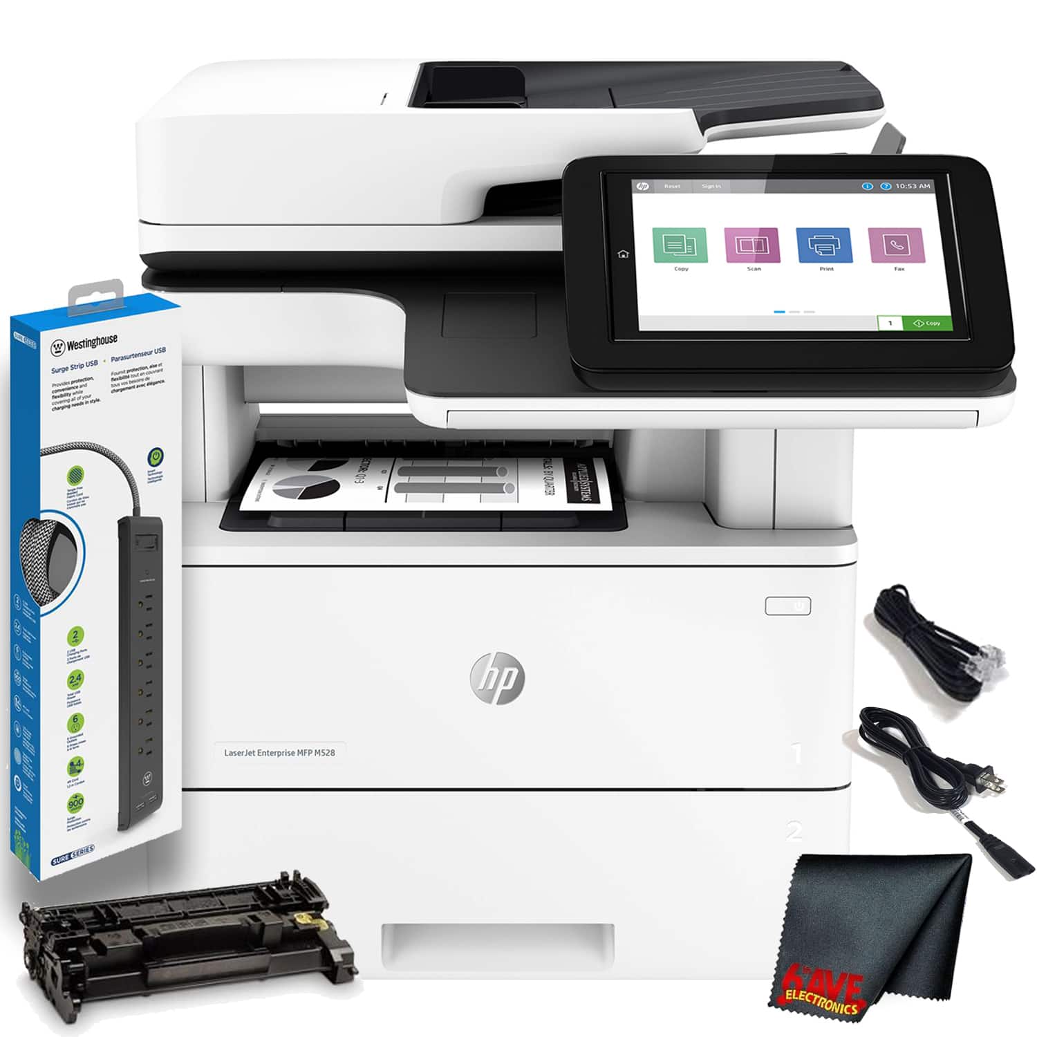 HP - LaserJet Enterprise Multifunction M528dn Monochrome Laser Printer Bundle