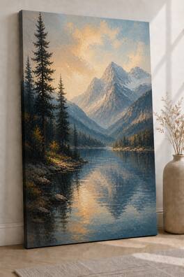 FC Design - Large Ready-to-Hang 24x36"- Mountain Lake Landscape Art Painting Home Wall Décor - MultiColor