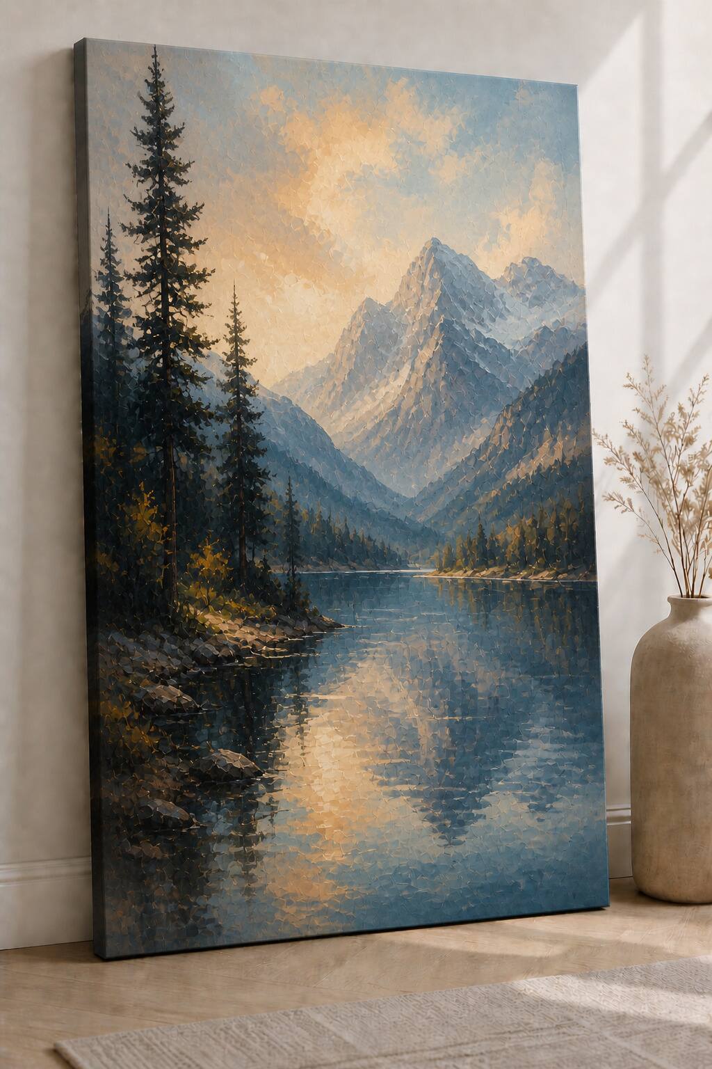 Front. FC Design - Large Ready-to-Hang 24x36"- Mountain Lake Landscape  Art Painting Home Wall Décor - MultiColor.