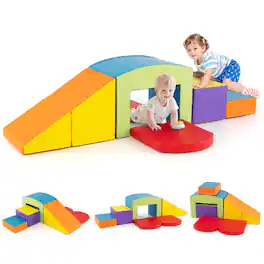 Costway - 6 PCS Multi-color Climb and Crawl Activity Playset with Tunnel Slide Stairs & Ramp - Multicolor