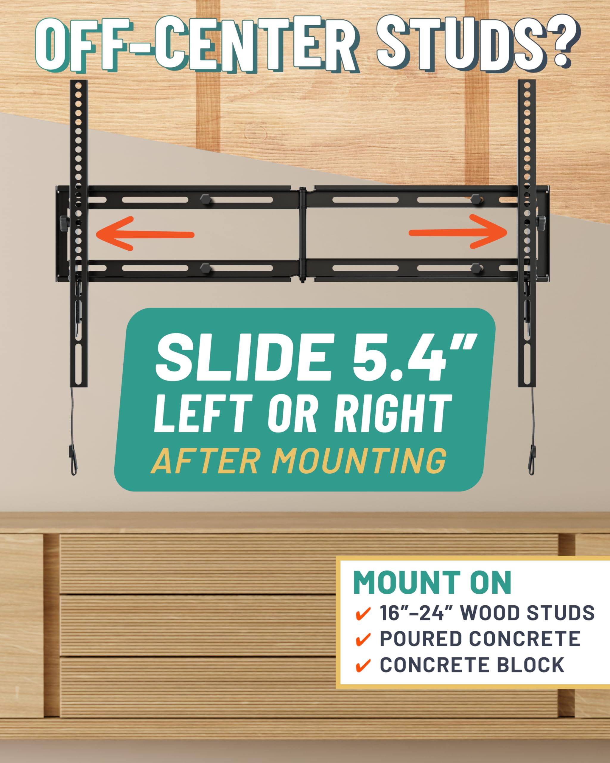 OFF-CENTER STUDS? SLIDE 5.4" LEFT OR RIGHT AFTER MOUNTING

MOUNT ON
- 16"-24" WOOD STUDS
- POURED CONCRETE
- CONCRETE BLOCK